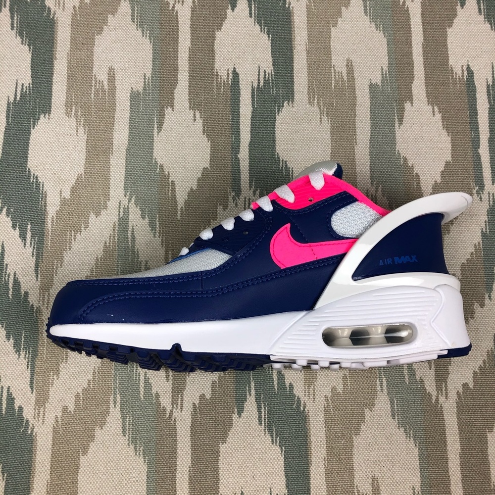 Nike Air Max 90 FlyEase Blue Pink Youth Sneakers - Picture 2 of 12